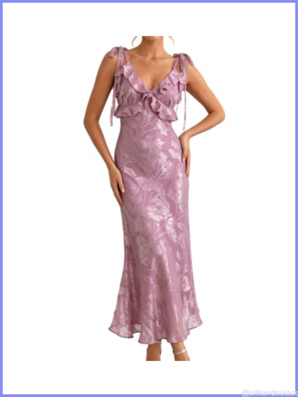 Boho Floral Midi Dress Deep V-Neck Adjustable Straps Flowy Wedding Guest